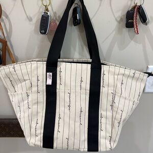 Victoria's Secret Cream Tote with Black Stripes